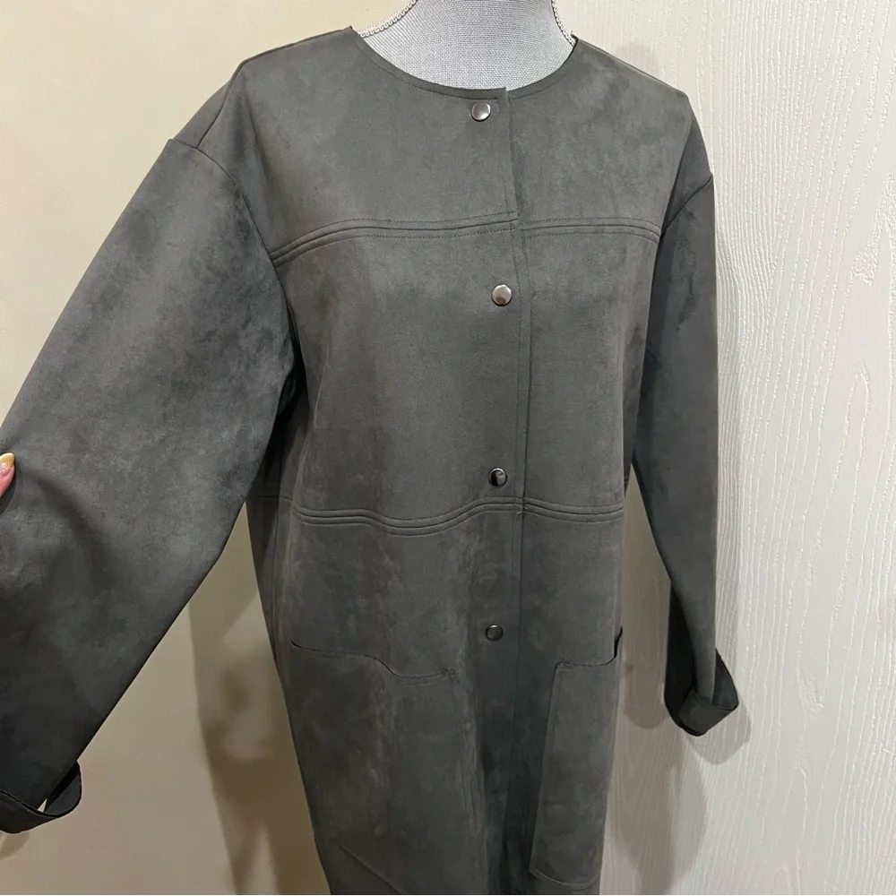NWT Tahari Faux Suede Long Jacket Coat
